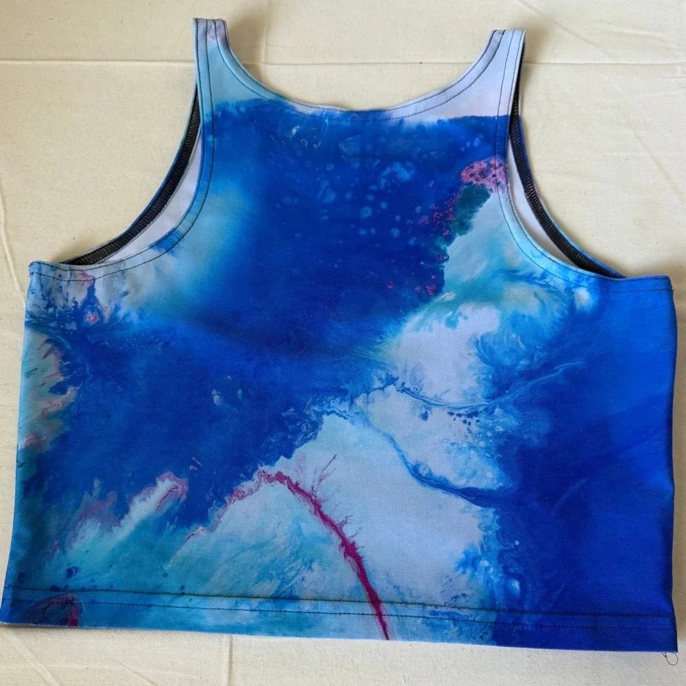 By Rachel Pierce Blue Fluid Art Activewear Set Crop Top Leggings Large